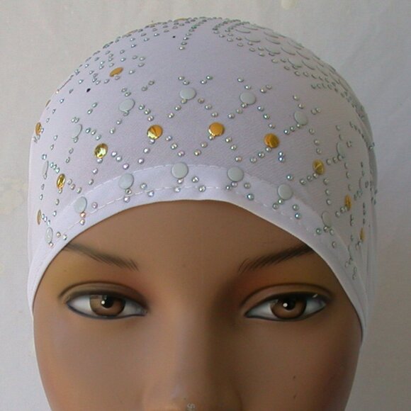 WHITE Pre-Tied Stud Chemo Cap Slip On Bonnet Hijab Undercap #3 - Picture 2 of 4